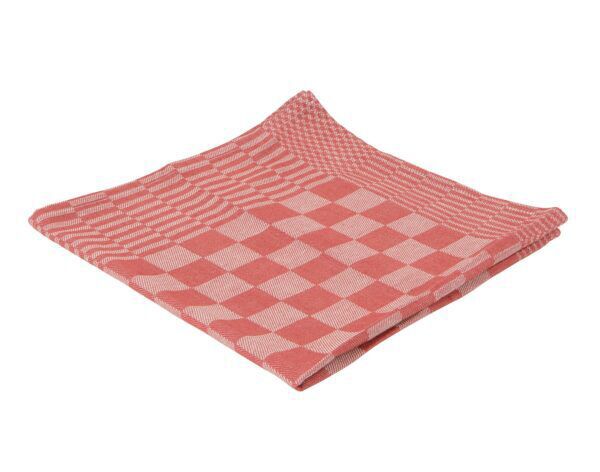 Theedoek geblokt 100% katoen 70x70cm rood/wit 10 stuks - 202003