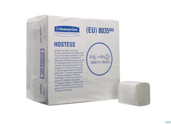Hostess® toiletpapier, gevouwen, 2-laags, wit, 32x250vel, 8.000vel/doos - 8035