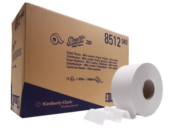 Scott® toiletpapier Performance, mini jumbo, 2-laags, wit, 200mtr/9,5cm, 12rol/pak - 8512