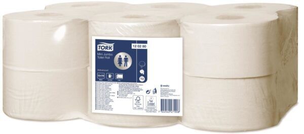 Tork Mini Jumbo Toiletpapier Advanced, 2-laags, wit, 170mtr/10cm, 12rol/pak  T2 - 120280