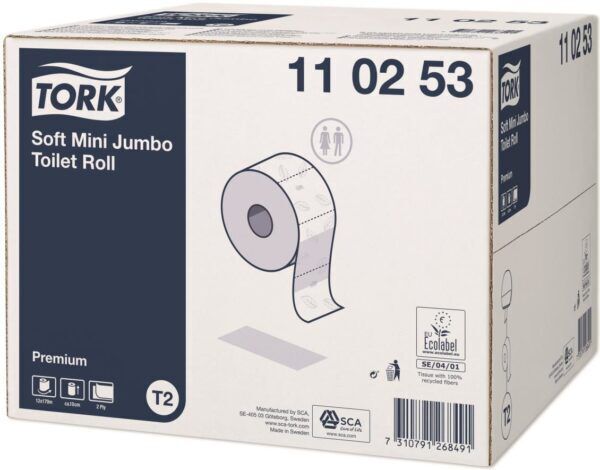 Tork Zacht Mini Jumbo Toiletpapier Premium, 2-laags, wit, 170mtr/10cm, rol/850vel, 12rol/doos - 110253