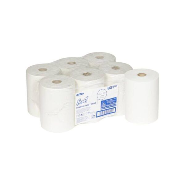 Scott® handdoekrol, Slimroll, Airflex®, 1-laags, wit, 190m/20cm en 6rol/doos - 6697