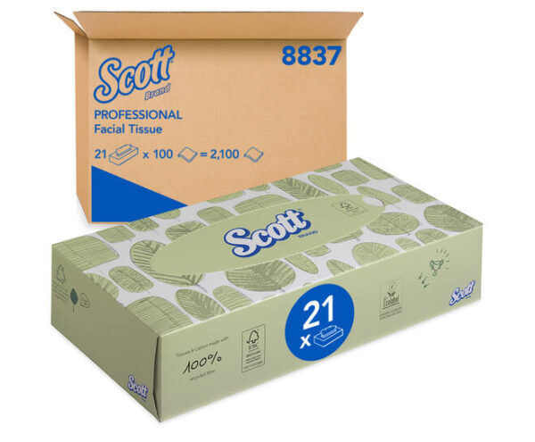 Scott® facial tissue standaard 2-laags wit 21,5x18,6cm - 21x100st - 8837