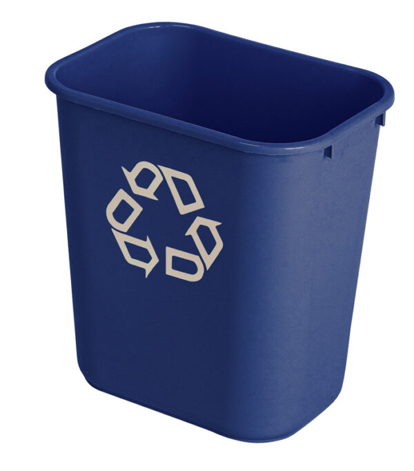 Rechthoekige afvalbak 26,6 liter blauw, recyclingsymbool - VB 002956