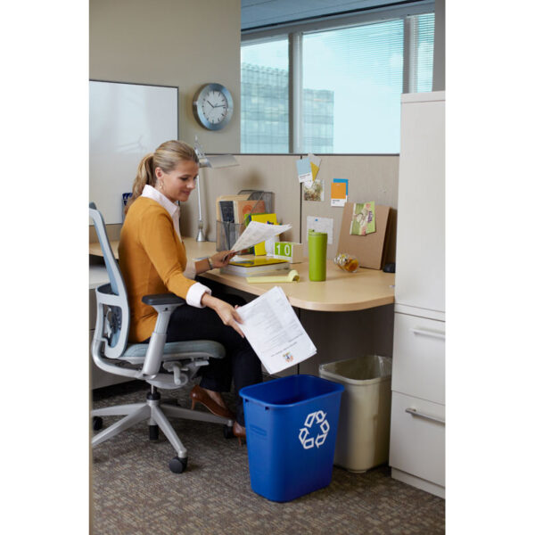 Rechthoekige afvalbak 26,6 liter blauw, recyclingsymbool - VB 002956 - Afbeelding 9