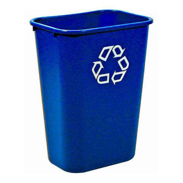 Rechthoekige afvalbak 39 liter blauw, recyclingsymbool - VB 002957