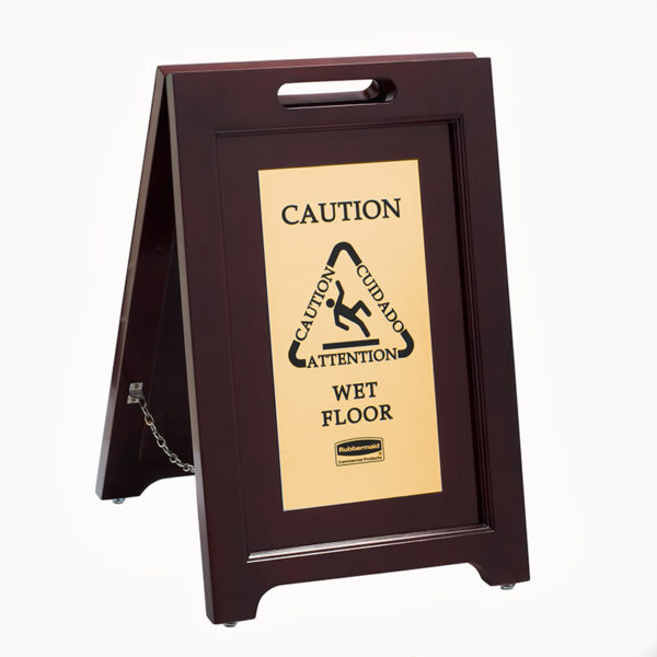 Tweezijdig Waarschuwingsbord hout, goud - VB 222203