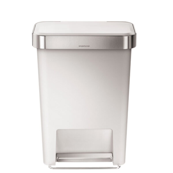 Pedaalemmer Rectangular Kunststof met Liner Pocket 45 liter wit, RVS - VB 018355