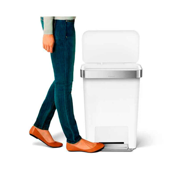 Pedaalemmer Rectangular Kunststof met Liner Pocket 45 liter wit, RVS - VB 018355 - Afbeelding 3