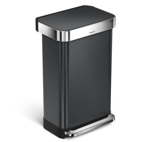 Simplehuman Pedaalemmer Rectangular met Liner Pocket 45 ltr zwart RVS - VB 020839