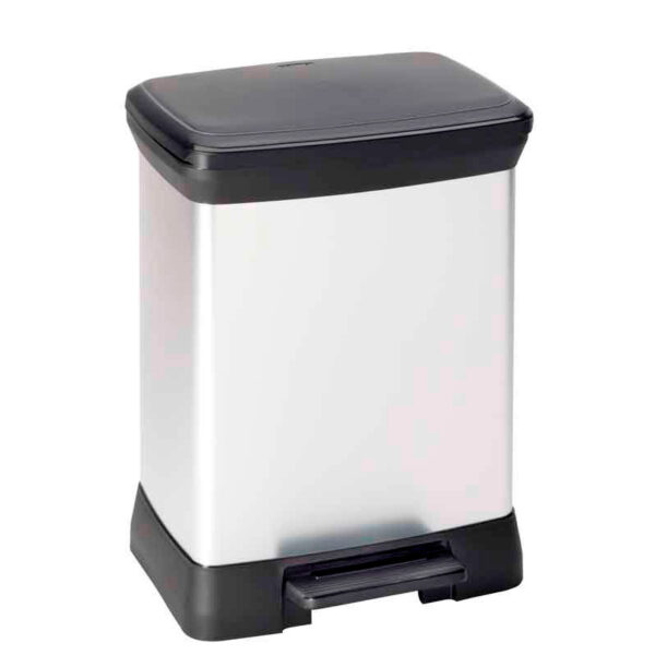 Rechthoekige pedaalemmer Decobin 30 liter zilver, zwart - VB 164009