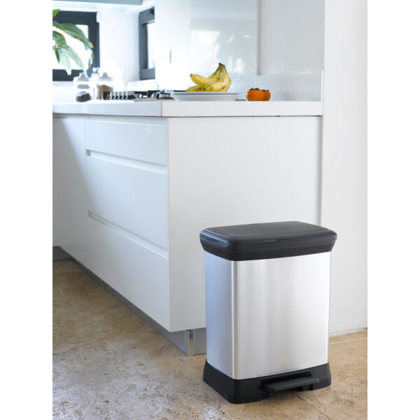 Rechthoekige pedaalemmer Decobin 30 liter zilver, zwart - VB 164009 - Afbeelding 2