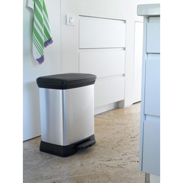 Rechthoekige pedaalemmer Decobin 30 liter zilver, zwart - VB 164009 - Afbeelding 3