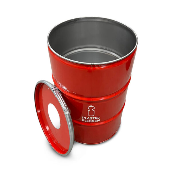 Afvalbak Plastic met inwerpopening 200 liter Rood - VB 649600 - Afbeelding 4