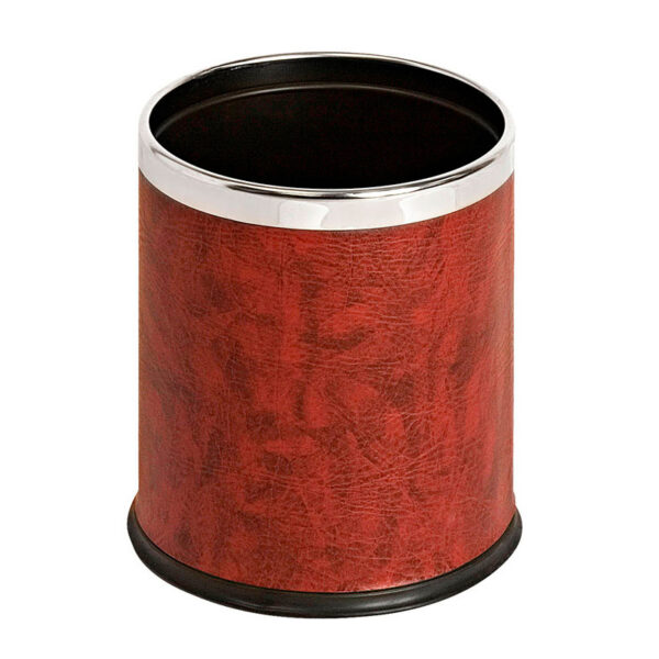 Ronde dubbelwandige papierbak lederlook bordeaux, chroom - VB 789445