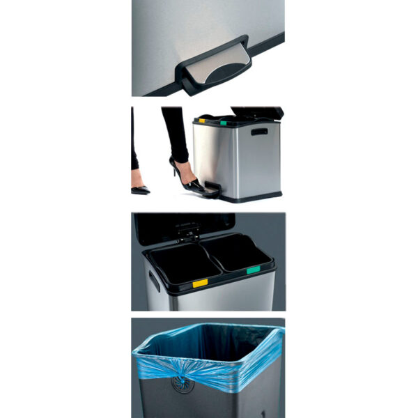 Rejoice recycling pedaalemmer 12+12 liter mat RVS - VB 922824 - Afbeelding 6