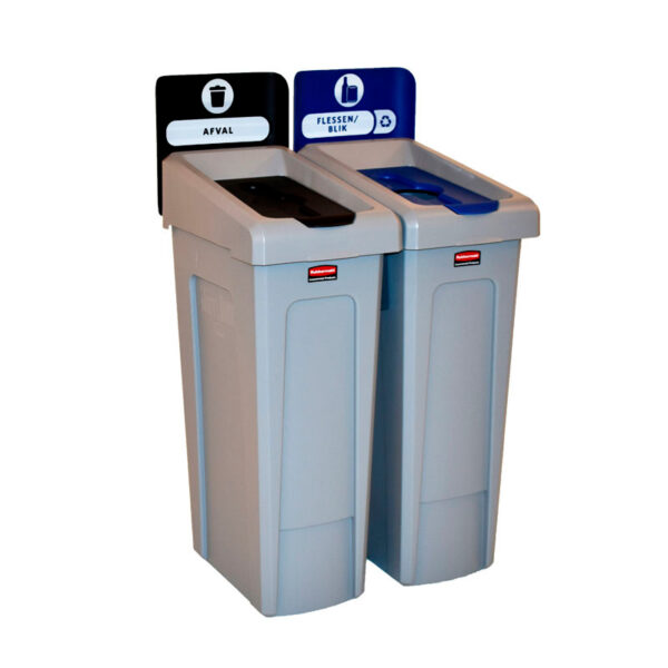 Slim Jim Recyclingstation 2-stroom NL deksel gesloten (zwart)/flessen (blauw) grijs, zwart, blauw - VB 181933