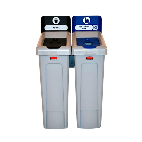 Slim Jim Recyclingstation 2-stroom NL deksel gesloten (zwart)/flessen (blauw) grijs, zwart, blauw - VB 181933 - Afbeelding 2