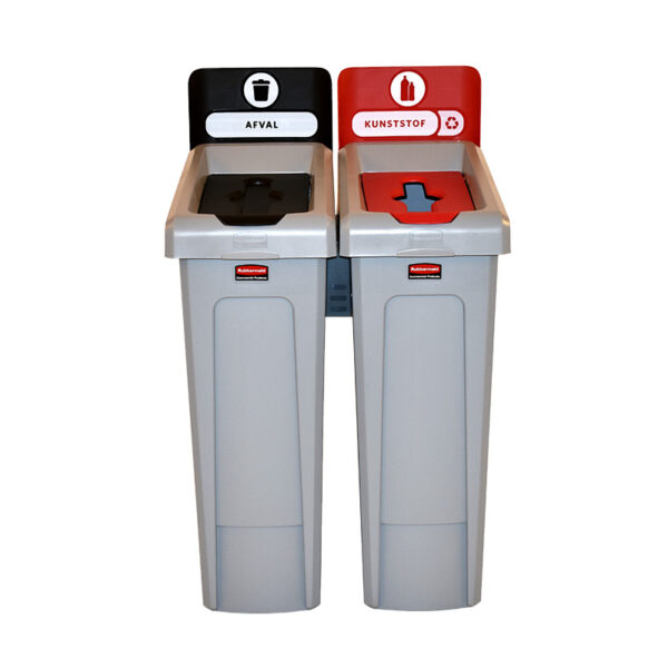 Slim Jim Recyclingstation 2-stroom NL deksel gesloten (zwart)/flessen (rood) grijs, zwart, rood - VB 182015 - Afbeelding 2