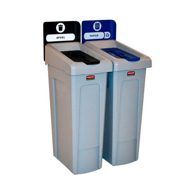 Slim Jim Recyclingstation 2-stroom NL deksel gesloten (zwart)/papier (blauw) grijs, zwart, blauw - VB 182039