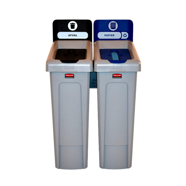 Slim Jim Recyclingstation 2-stroom NL deksel gesloten (zwart)/papier (blauw) grijs, zwart, blauw - VB 182039 - Afbeelding 2