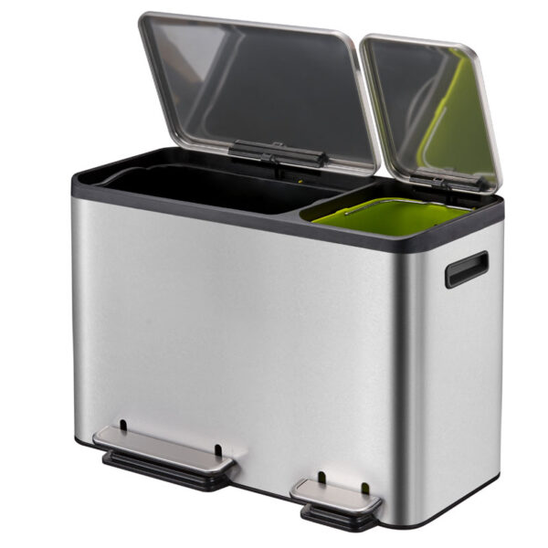 EcoCasa Recycler pedaalemmer 24+12 liter mat RVS - VB 912836 - Afbeelding 2