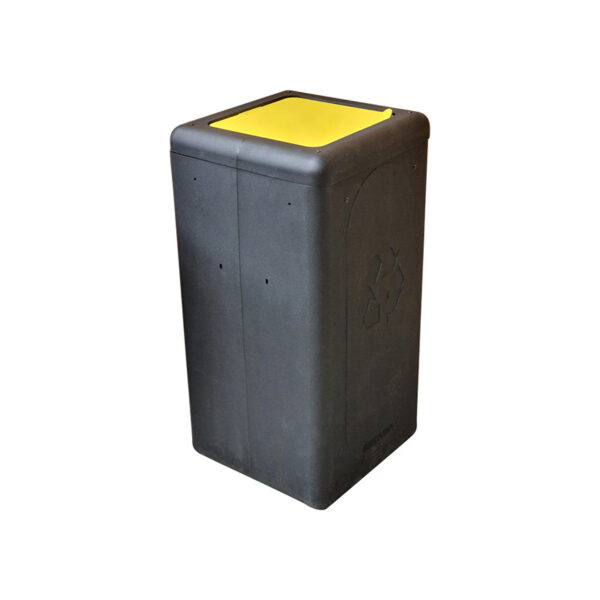Circulaire Afvalbak met klepdeksel 65 liter zwart, geel - VB 196289