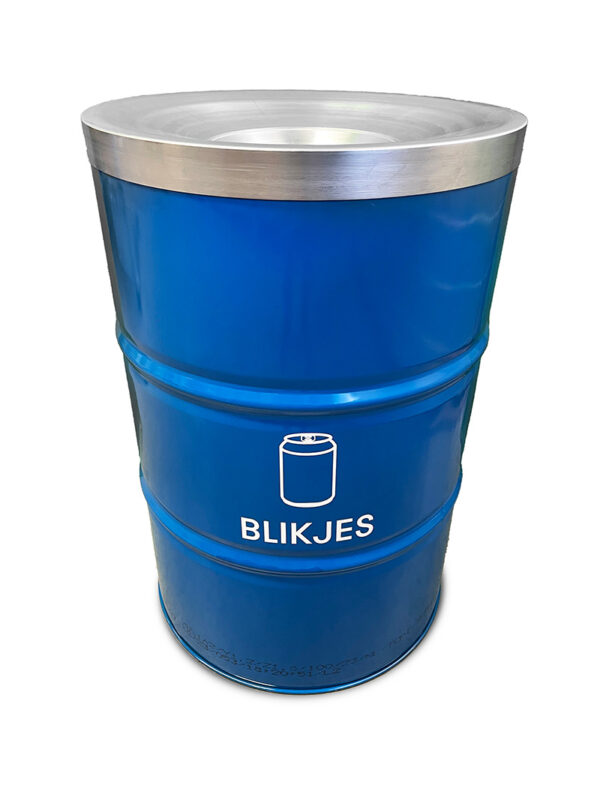 Afvalbak Blikjes met vlamvertragend deksel 200 liter blauw - VB 201105