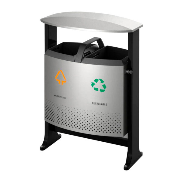 Buitenafvalbak afvalscheiding 2x39 liter aluminiumgrijs, zwart - VB 650392
