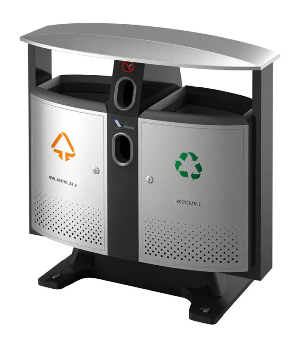 Buitenafvalbak afvalscheiding-batterijen aluminiumgrijs, zwart - VB 650408