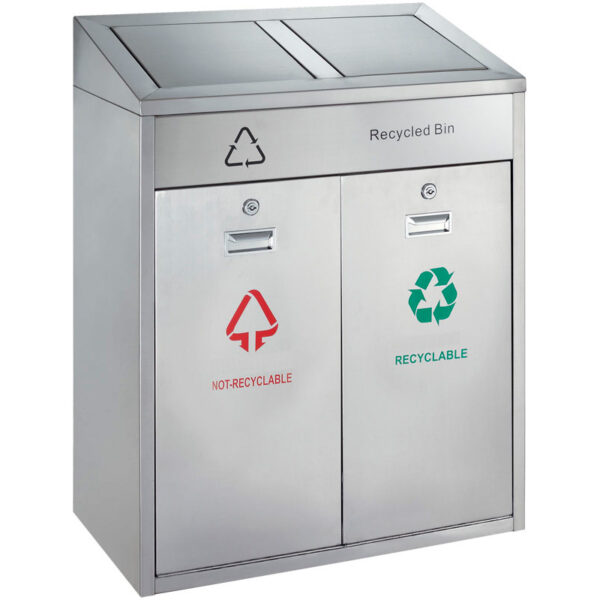 Recycling afvalbak outdoor 2x55 liter mat RVS - VB 667802