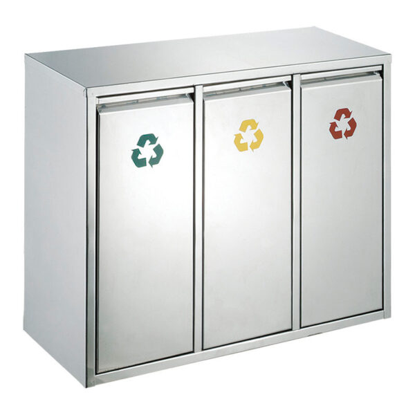 Recycling afvalbak 3x15 liter mat RVS - VB 710423