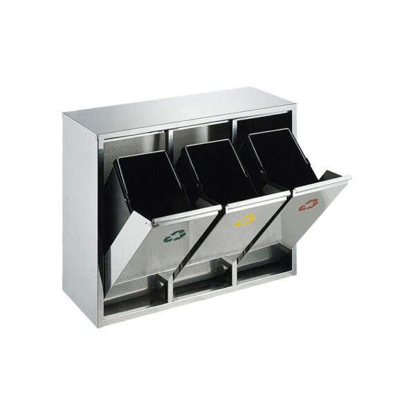Recycling afvalbak 3x15 liter mat RVS - VB 710423 - Afbeelding 2