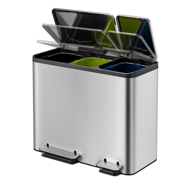 EcoCasa Recycler pedaalemmer 15+15+15 liter mat RVS - VB 912846 - Afbeelding 3