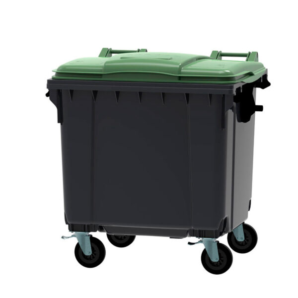 Container 1100 liter vlak deksel grijs, groen - VB 719037