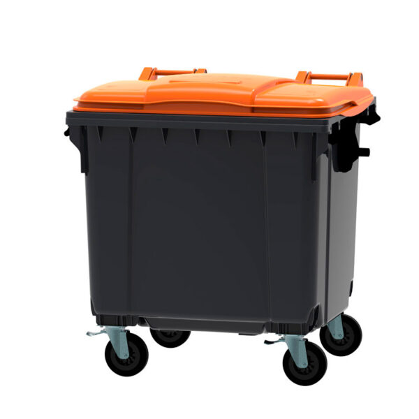 Container 1100 liter vlak deksel grijs, oranje - VB 719044